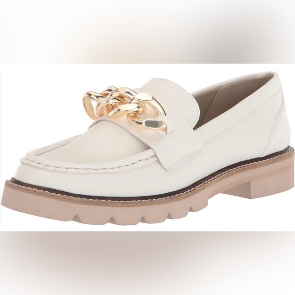 Anne Klein Shoes - Anne Klein Women's White Leather Loafers with Gold Chain Accent. EUC. Size 9.